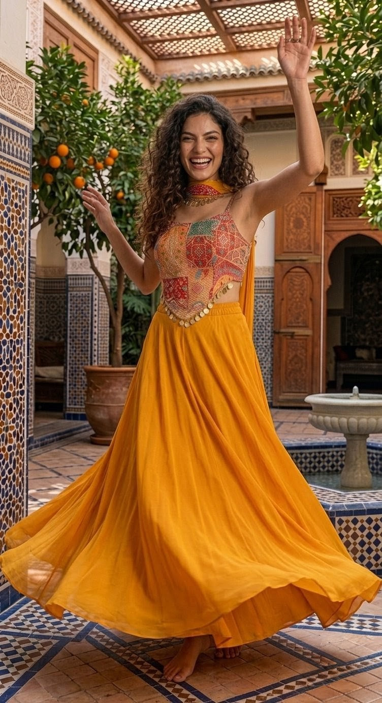 Embroidered Silk-Blend Set - Orange