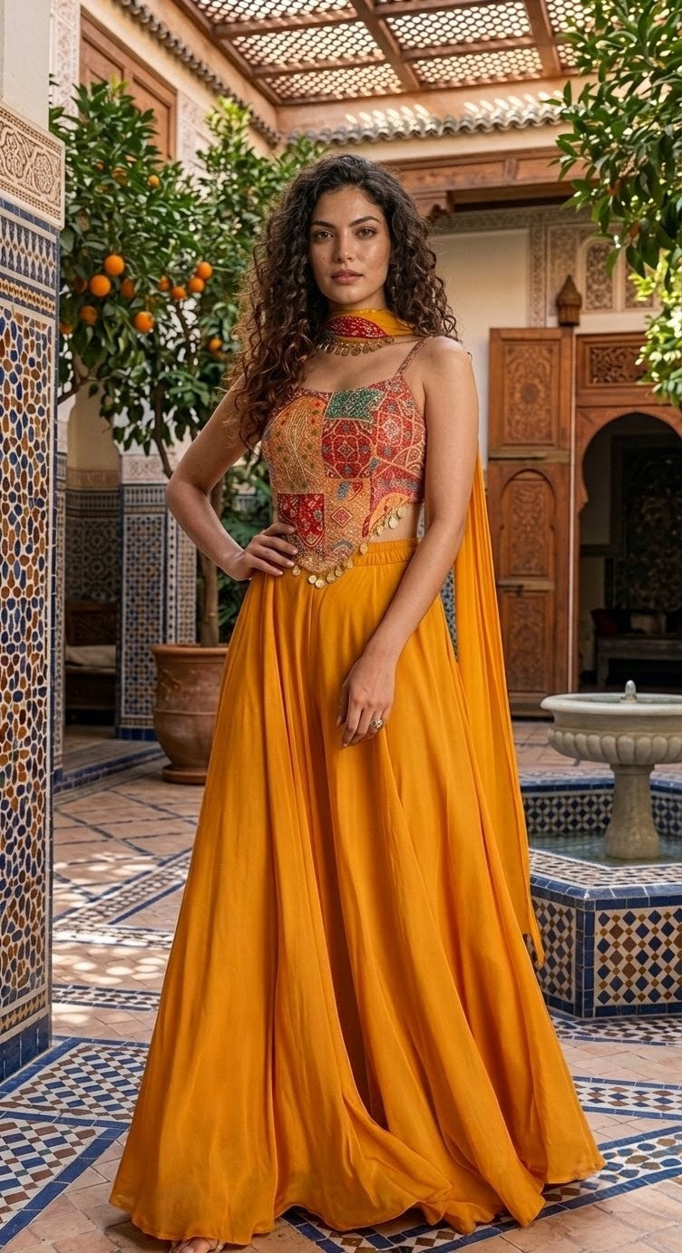 Embroidered Silk-Blend Set - Orange