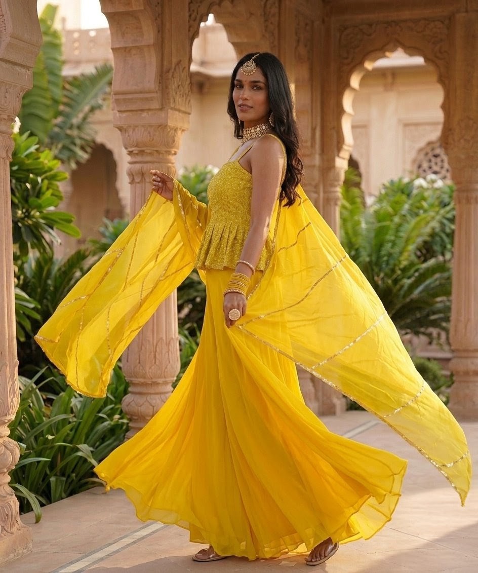 Yellow Embroidered Sharara Set
