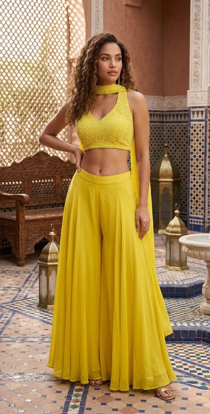 Embroidered Silk-Blend Set - Yellow