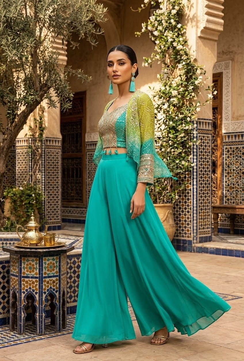 Embroidered Silk-Blend Set - Green