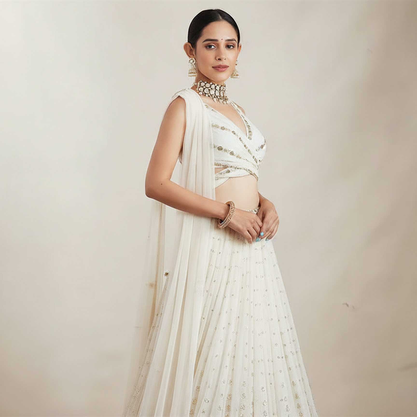 Embroidered Flowing Lehenga
