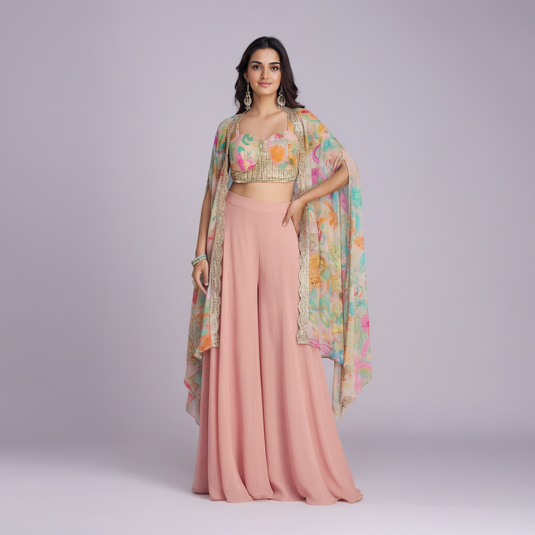 Pastel Pink Embroidered Jacket Set