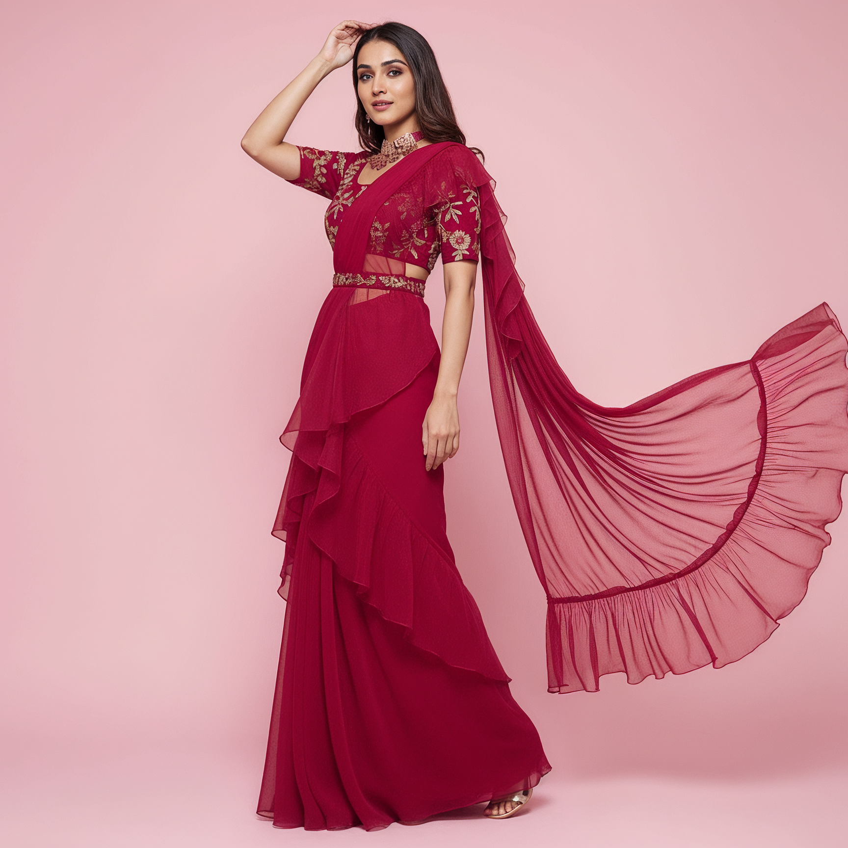 Pre-Draped Saree Set