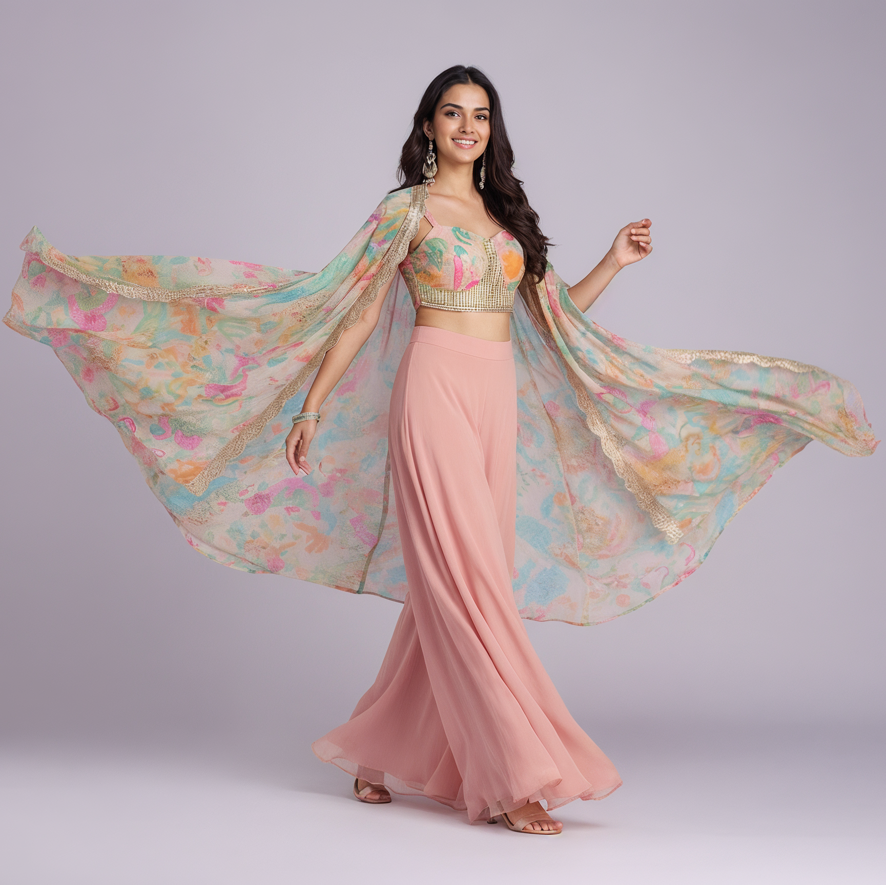 Pastel Pink Embroidered Jacket Set