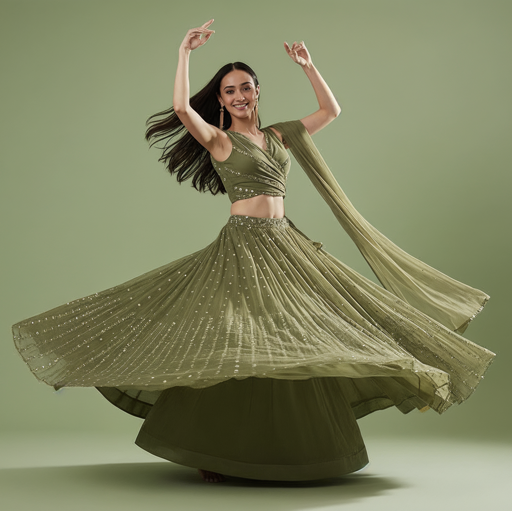 Embroidered Flowing Lehenga