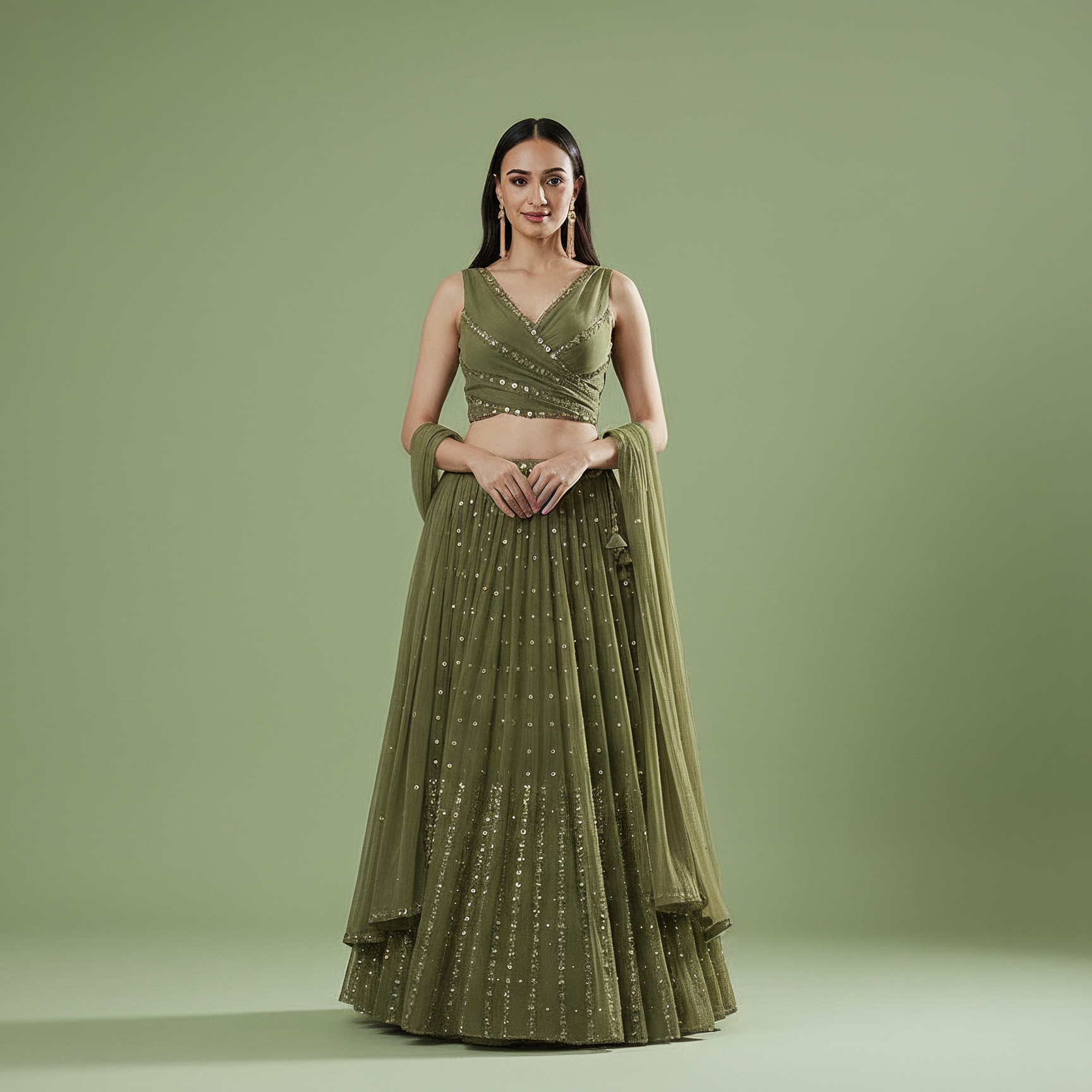 Embroidered Flowing Lehenga