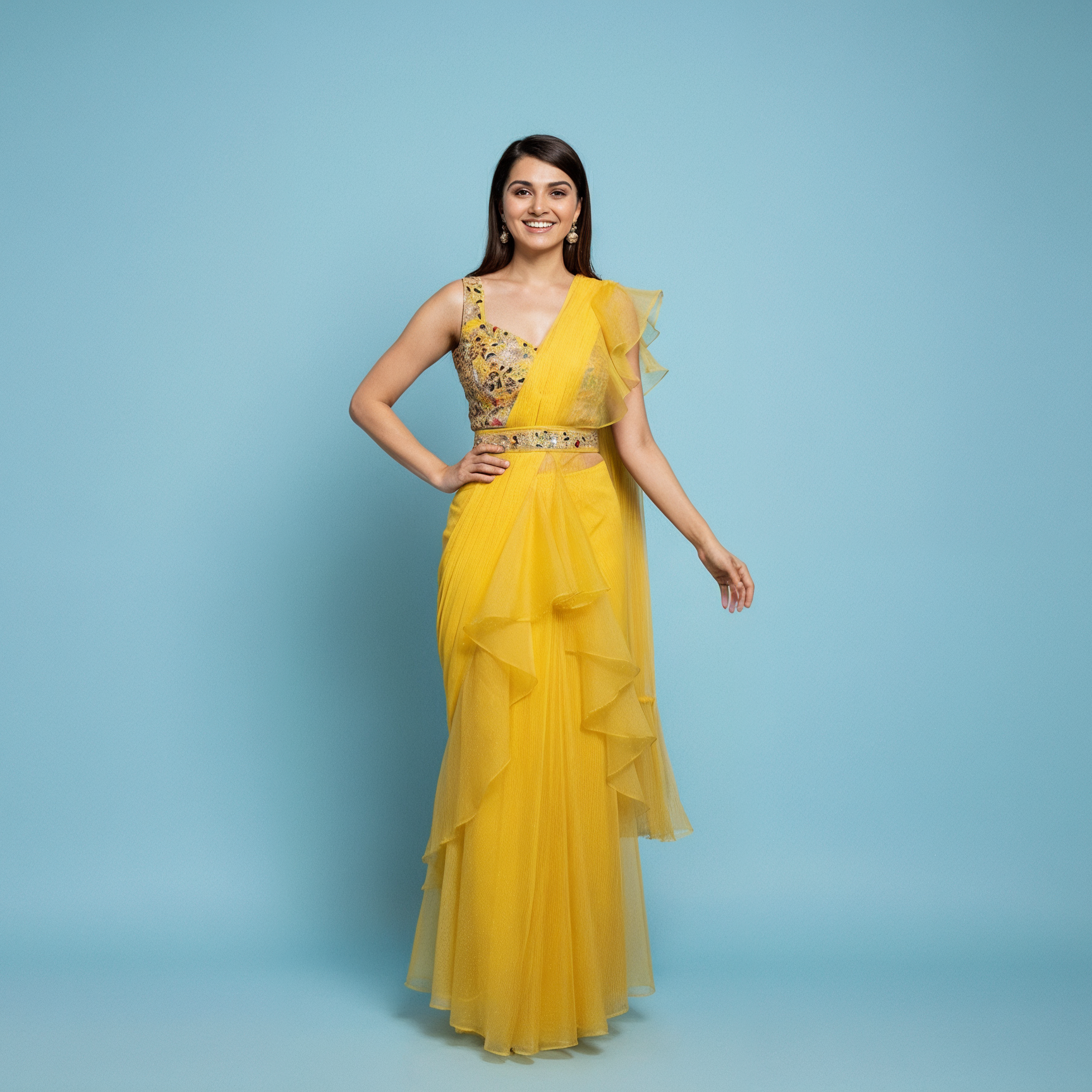 Pre-Draped Saree Set