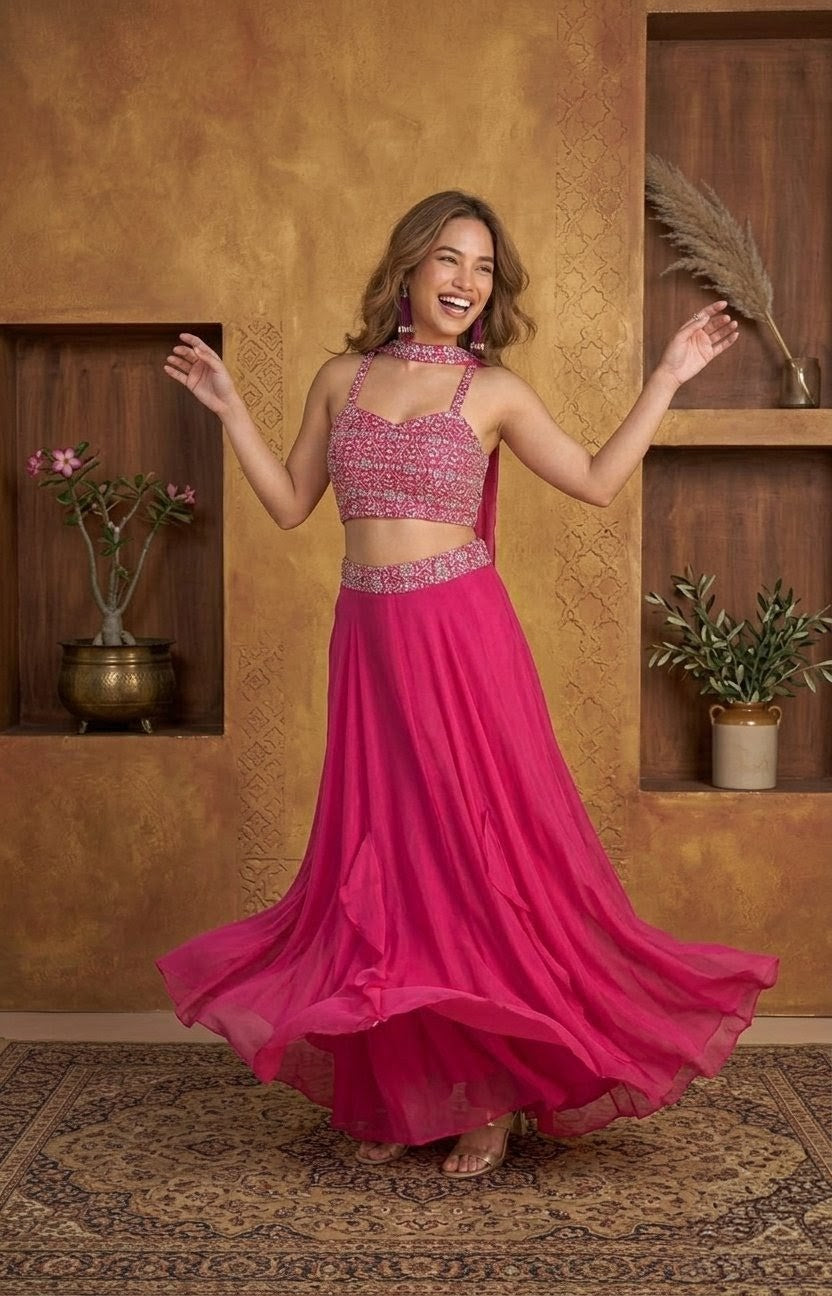 Embroidered Silk-Blend Set - Pink