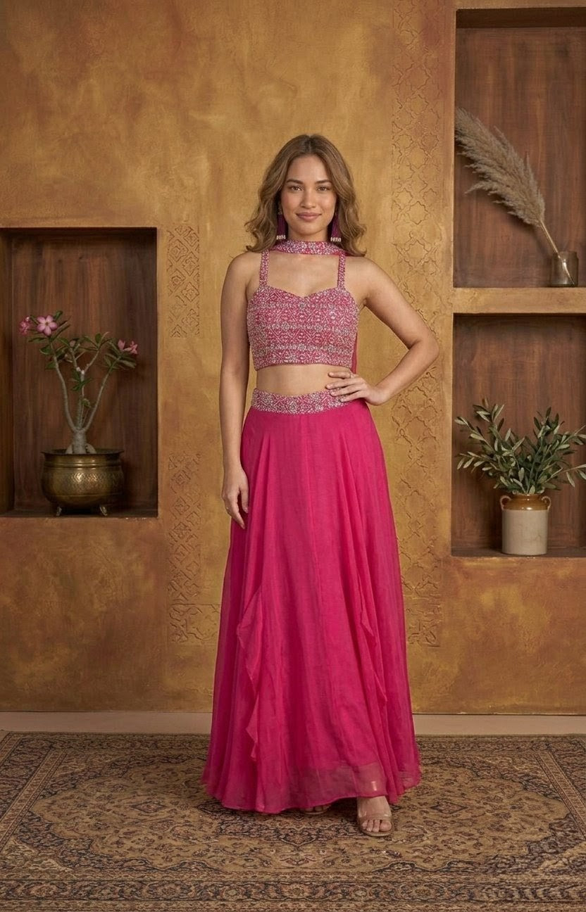 Embroidered Silk-Blend Set - Pink